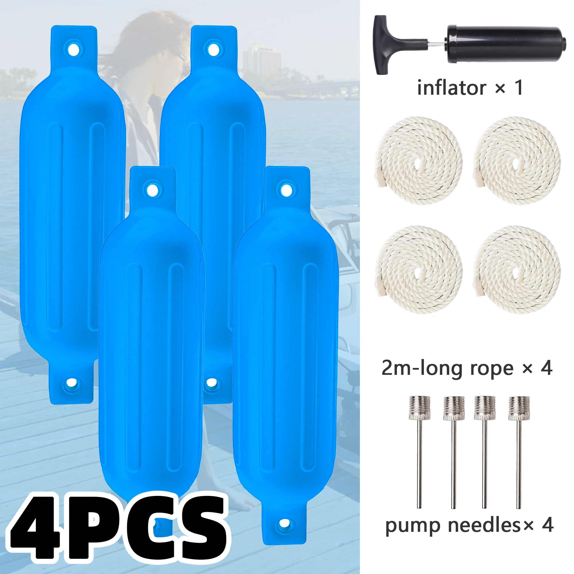 Boat Fenders 4pcs  for Boats Up to 35ft, Docking Protection with With Ropes Needles And Pump, Ideal for Pontoon