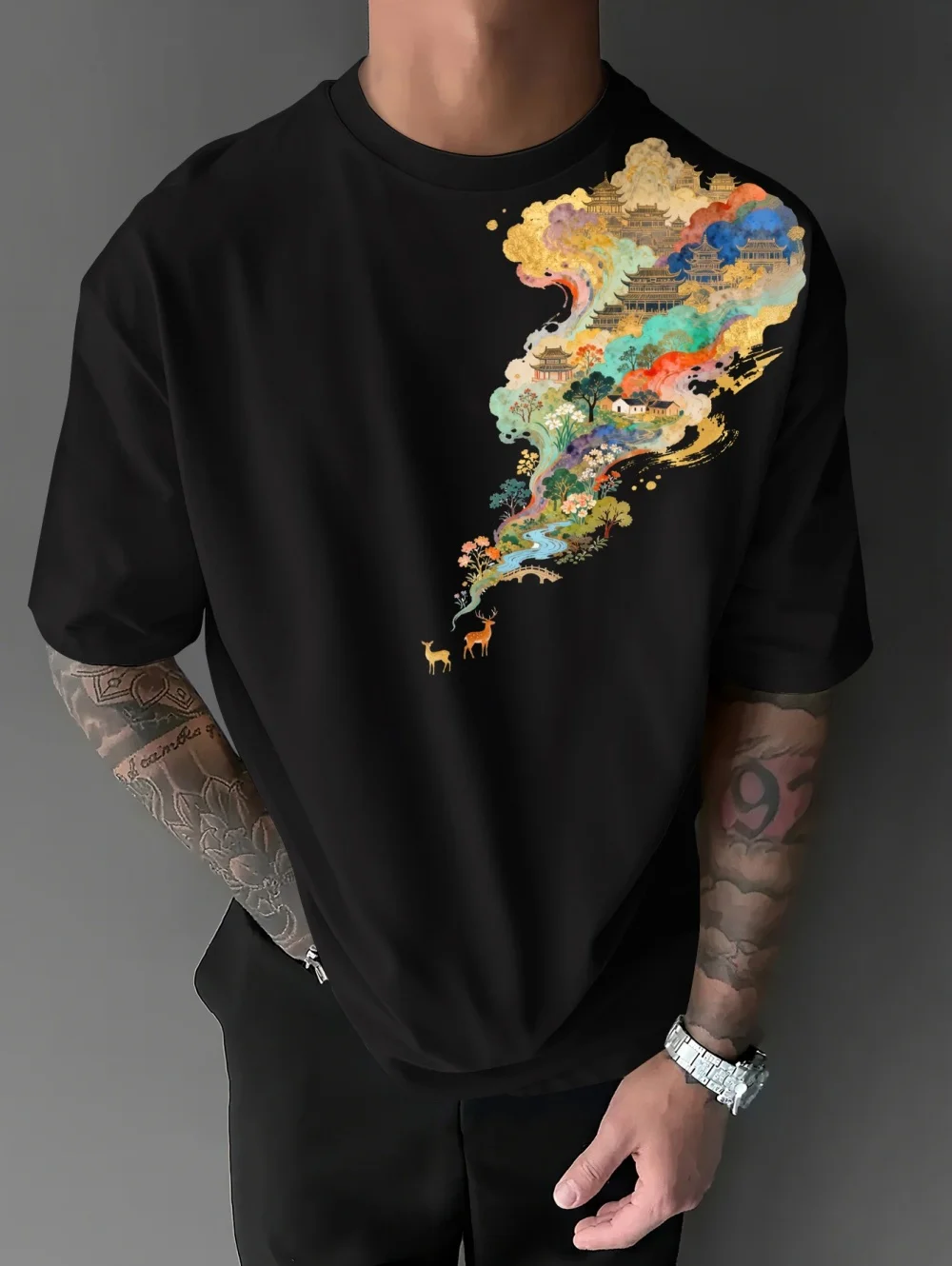 

Новая летняя мужская повседневная футболка с принтом, круглым вырезом, коротким рукавом, свободного кроя, модный топ, простая уличная одежда в стиле Харадзюку, мужская одежда