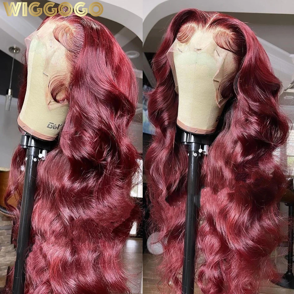 Wiggogo Red Lace Front Human Hair Wig 99J Burgundy 13X4 13X6 Hd Lace Frontal Wig Body Wave Lace Front Wigs Colored Hd Lace Wigs