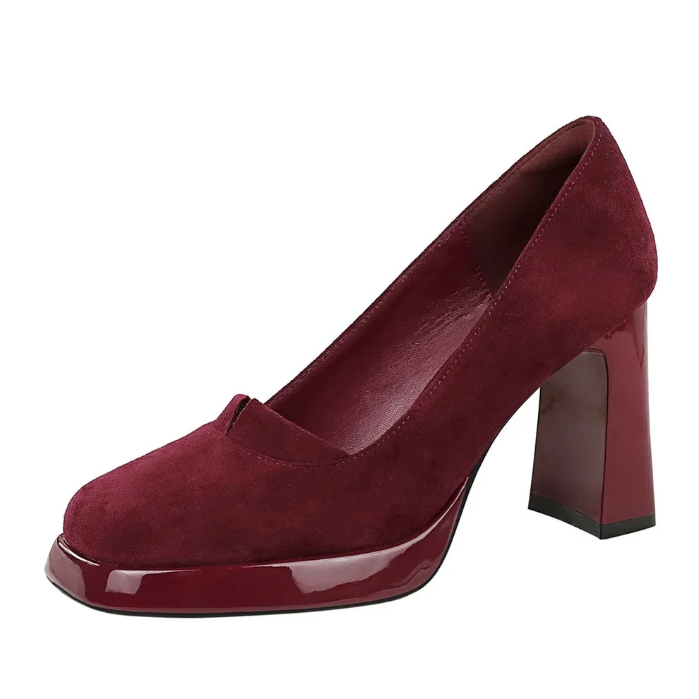 BIGTREE Shoes Женские туфли-лодочки на массивном блочном каблуке 9 см, замшевые женские туфли на высоком каблуке в стиле ретро на высоком каблуке с квадратной головкой, 3 цвета