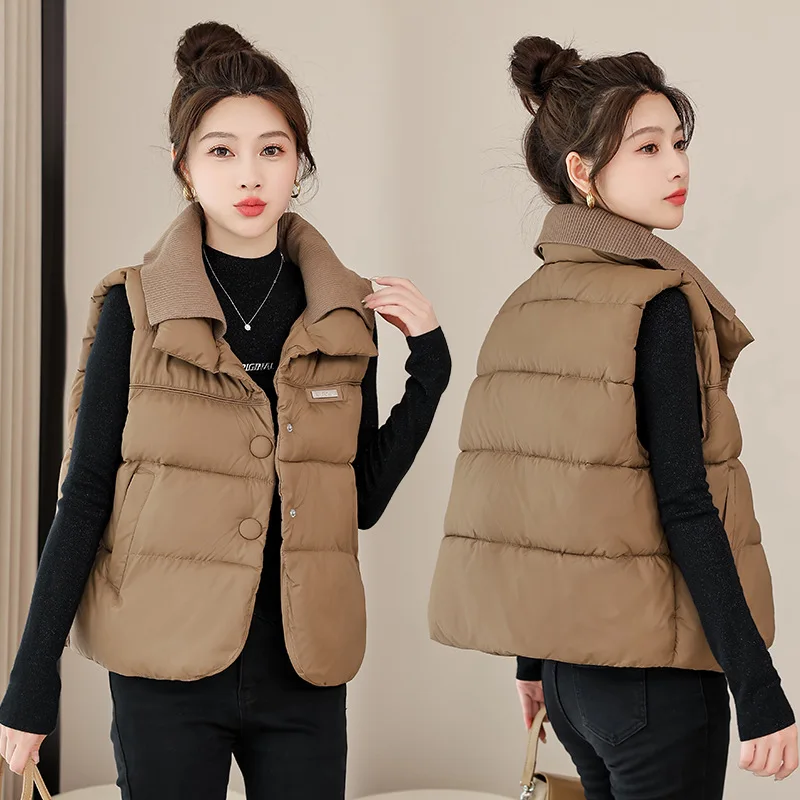 Chaleco sin mangas de costura corta para mujer, parka cálida informal, moda coreana, invierno, novedad de 2024