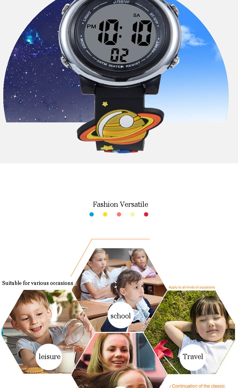 UTHAI C11 Children's Electronic Watch Waterproof Alarm Clock Kids Boy Student Multi-functional Cartoon Sports Astronaut Planet