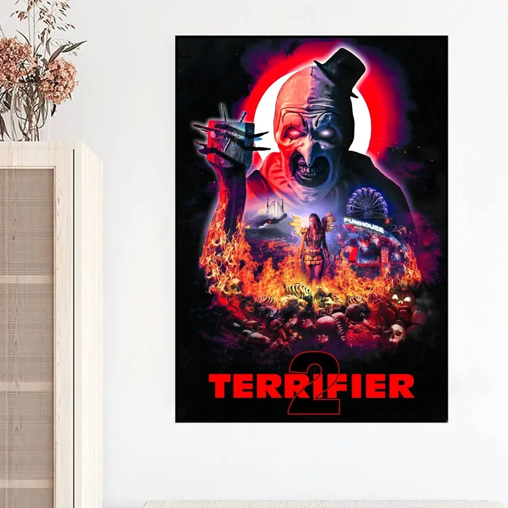 T-Terrifier Horror Movie Poster Fancy Wall Sticker for Living Room Bar Vintage Decorative Painting Middle