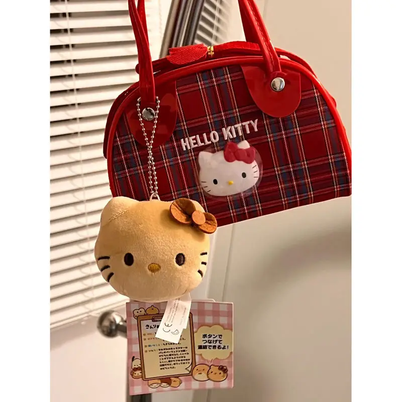 

MINISO Bag Hello Kitty Anime Peripheral Hottie Cute Handheld Crossbody Bag Cartoon Leisure Time Fashion Scottish Style Grid Bag