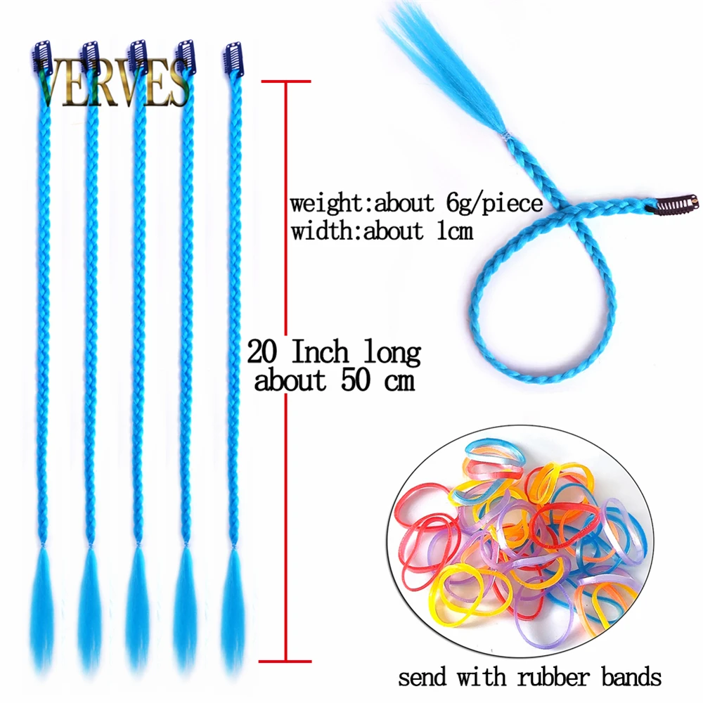 Clip In Braids Hair Extensions 5 Pcs Colorful Synthetic Hair Braiding Braids Box Style Blue Pink Orange Colorful Braids 50 cm