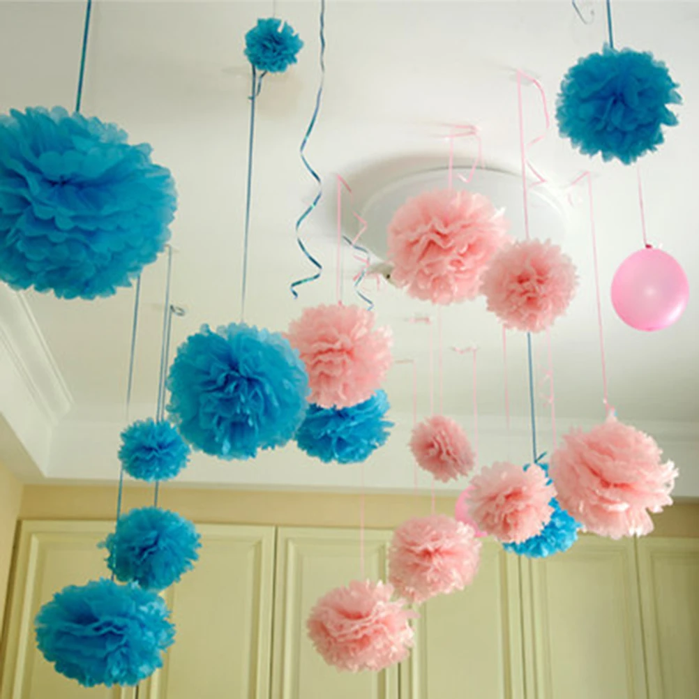 

10pcs Paper Flower Ball Crafts Tissue Pom Poms Lightweight Decorations for Baby Shower Wedding Christening Kitchen Tea Nursery