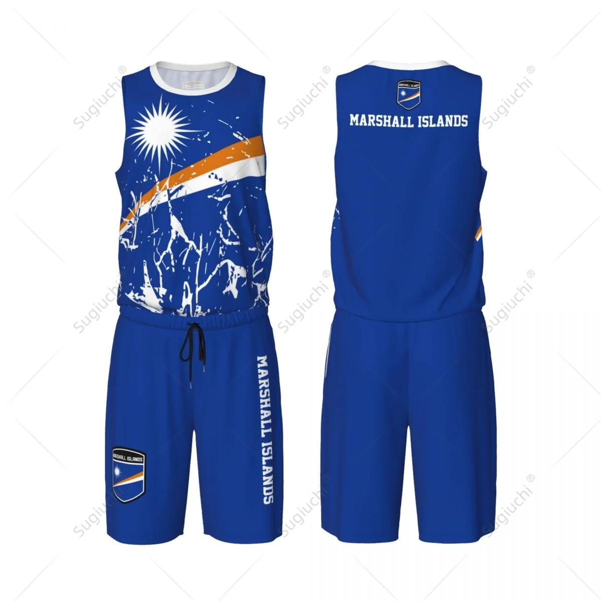 Team-up Marshall Islands Flag Grain Men Basketball Jersey Set Shirt & Pants Sleeveless Custom Name Nunber Exclusive