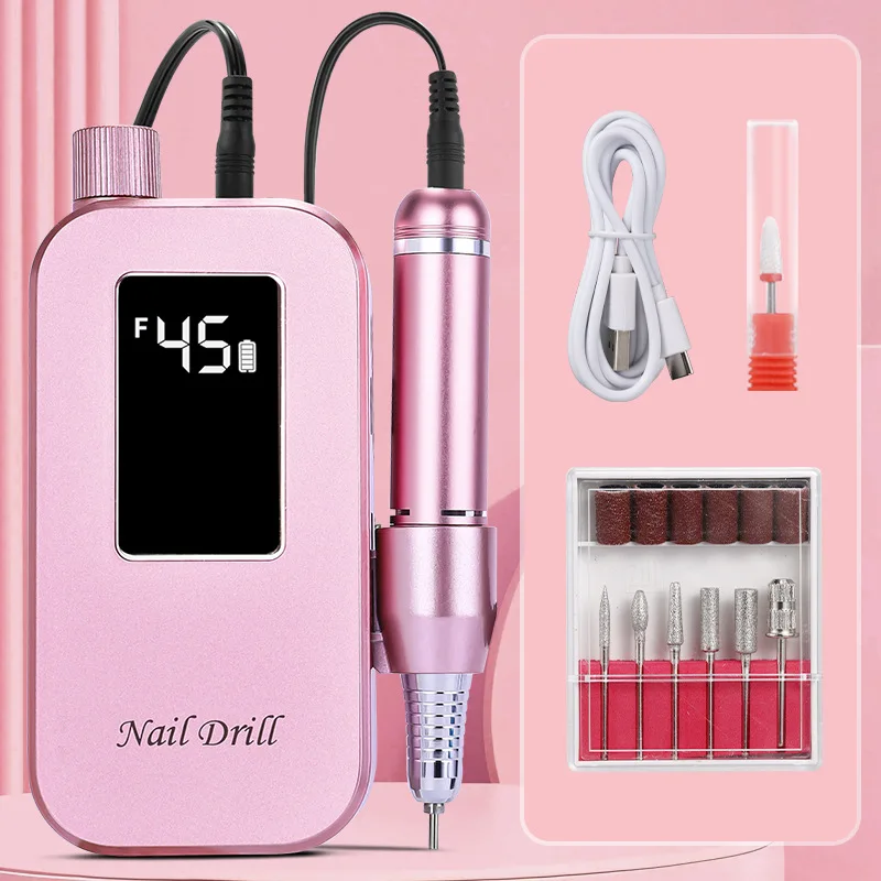 45000RPM Nail Drill Machine Rechargeable Nail File Nails Accessories Gel Nail Polish Sander Professional Manicure Set for Salon