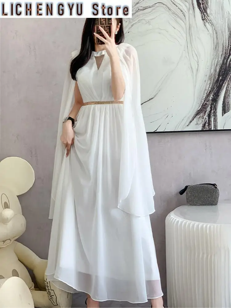 

New Fashion Luxurry White Long Dress Women Sleeveless High-End Vintage Elegant Party Dresses Vestidos Female Clothing