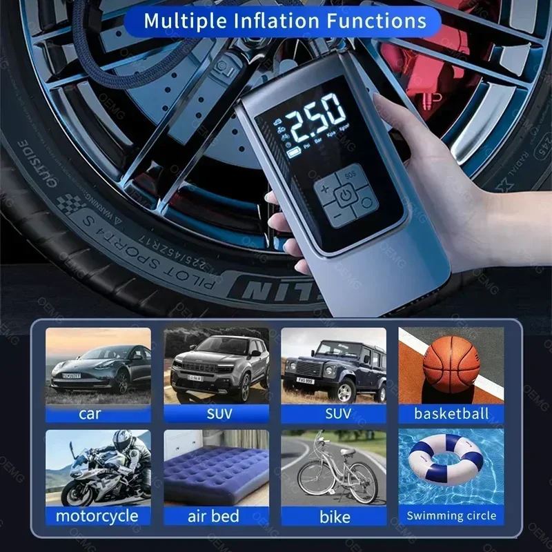 JKUOO เครื่องอัดอากาศไฟฟ้าไร้สายแบบพกพา - จอแสดงผล LCD ดิจิตอลยาง Inflator สําหรับรถยนต์รถจักรยานยนต์จักรยานและลูกบอล