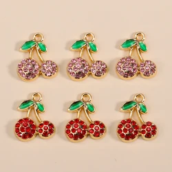 10Pcs Fashion Red/Pink Cherry Charms Shiny Zircon Pendant for Women DIY Cute Fruit Necklace Earrings Bracelet Jewelry Set Gifts