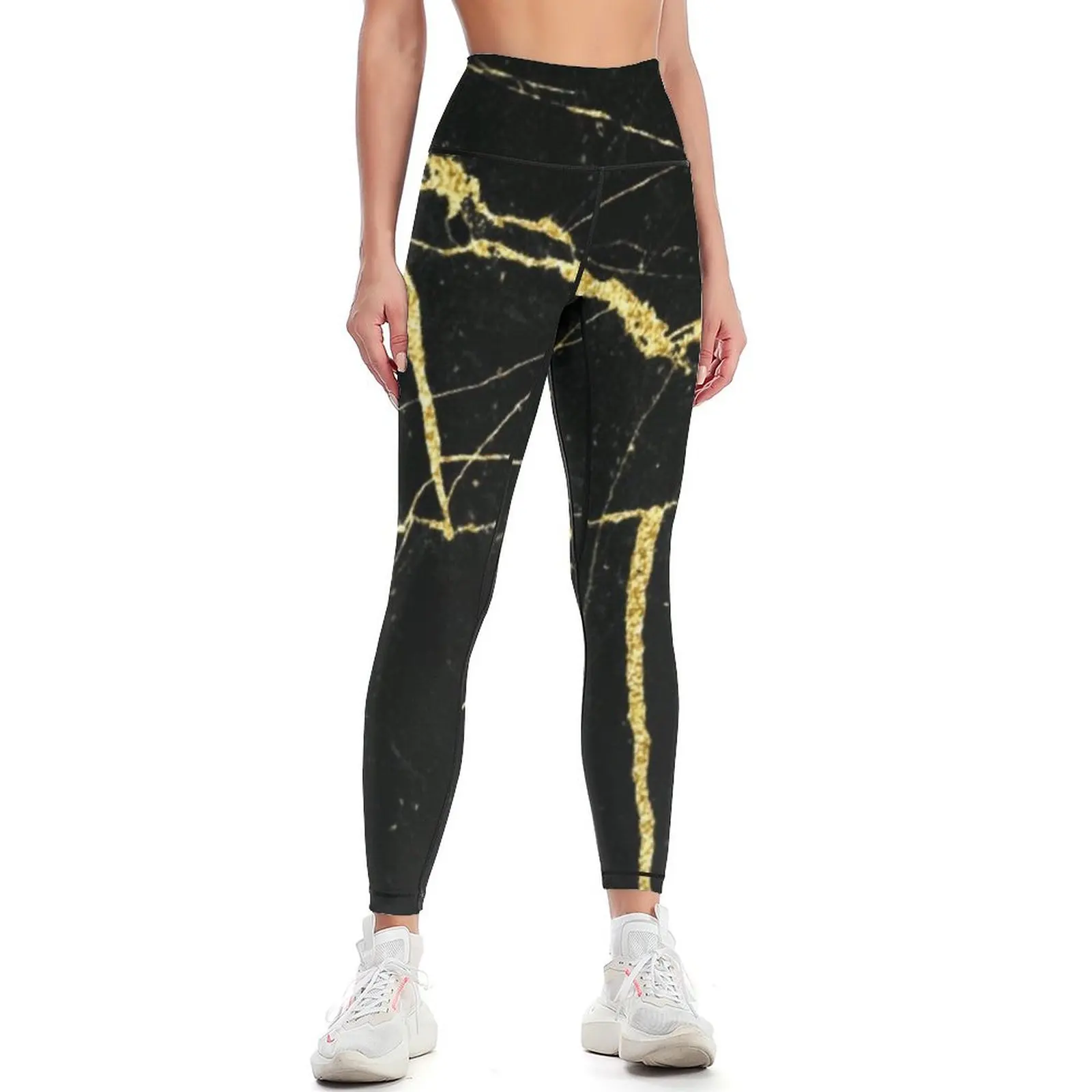 

Luxe Black and Gold Marble Leggings sports woman gym for physical flared Women's gym Womens Leggings