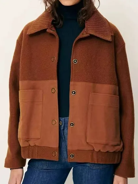 

Осень-зима женская шерстяная куртка двухслойный воротник сращивание повседневное длинное пальто све Thiened Ladies Faion