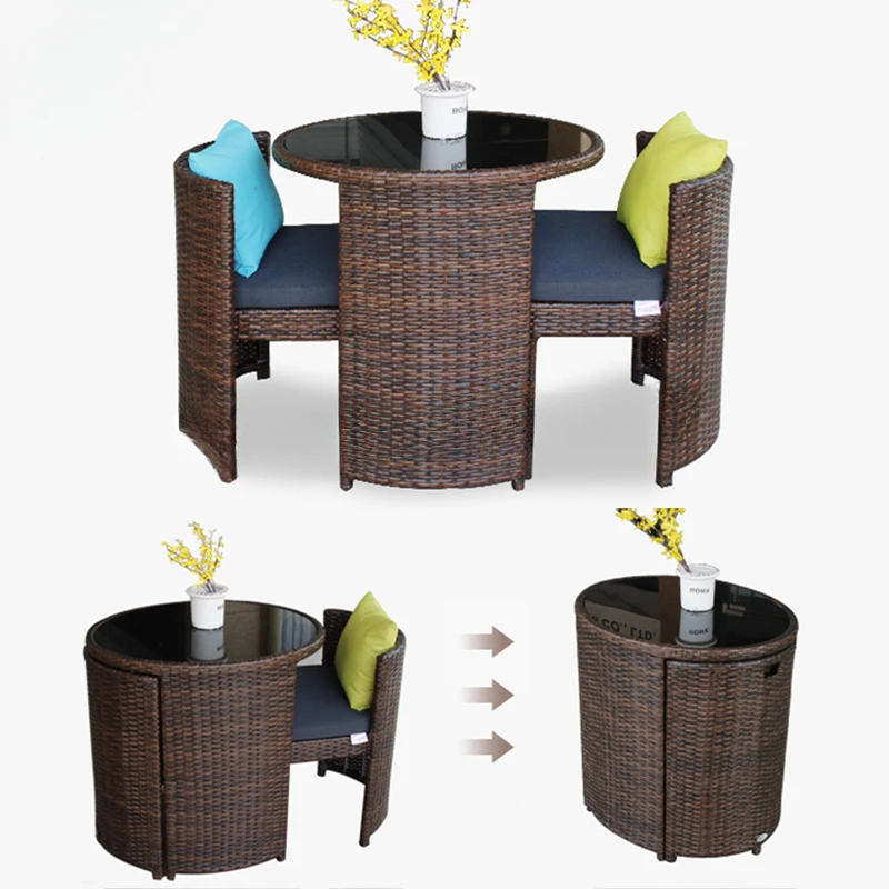 

TieHo Garden Rattan Table Chair 3 Set Combination Outdoor Balcony Small Leisure Round Table