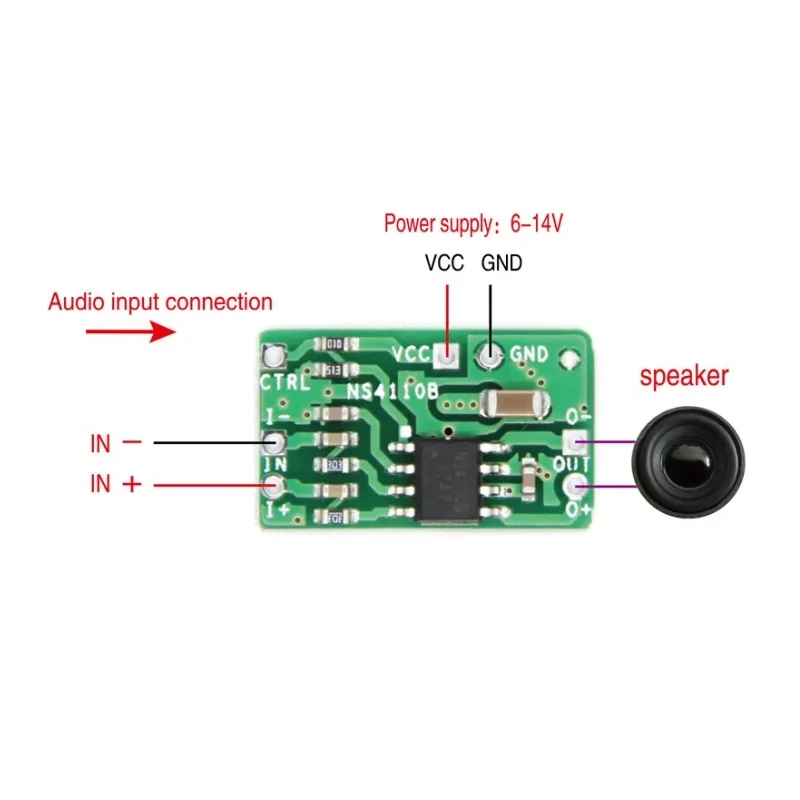 Differential power amplifier board 18W digital class D / class AB audio power amplifier NS4110B voltage 6 ~ 14V