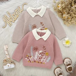 Jesienny sweter dziecięcy z długim rękawem noworodka dziewczyna chłopiec sweter z dzianiny niemowlę odzież dla dzieci moda haftowany kwiatowy top odzież wierzchnia