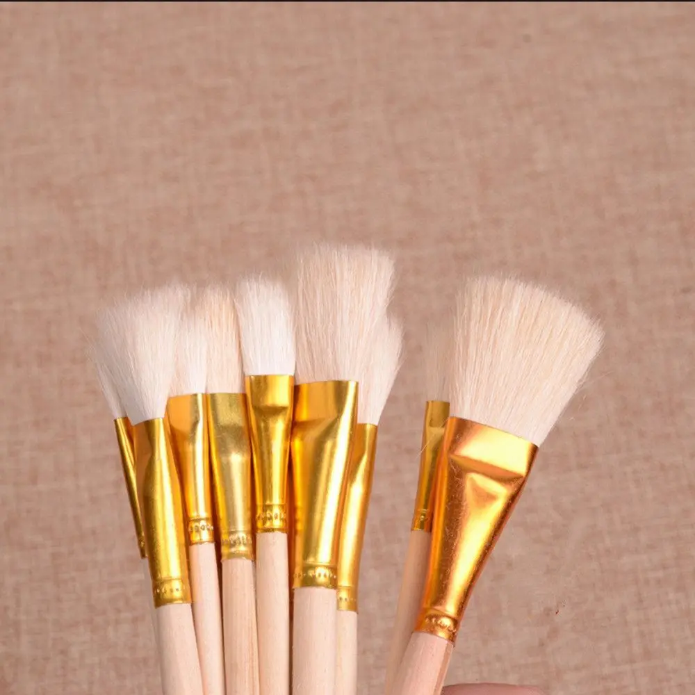 Hog Hair Round 10pcs Artist Bristle Wool Watercolor Painting Oil Painting Paint Brushes Acrylic