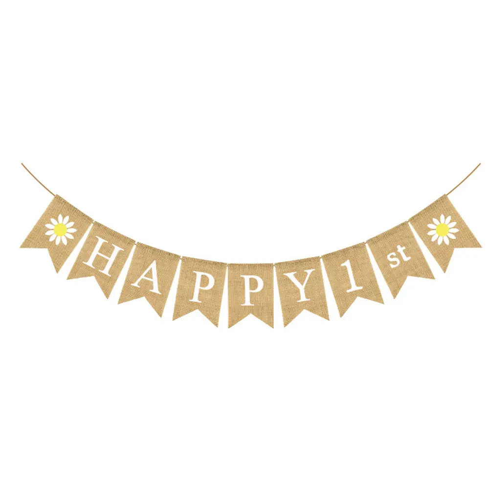 

Theme Burlap Flag Party Decorative Props Bee and Flower Printing Banner Swallowtail Garland Party Bunting