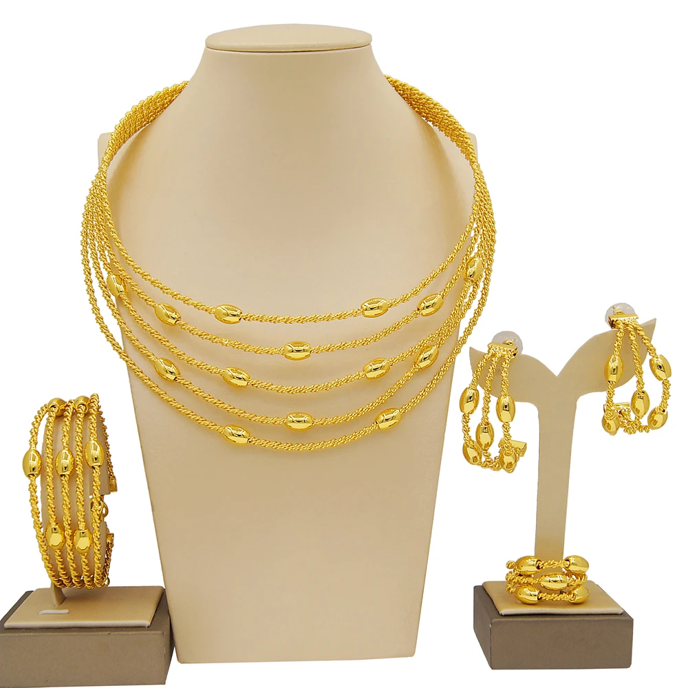 Brazilian Gold Ladies Gold Plated Jewelry Italian Gold Fashion Necklace Earrings Bracelet Ring Bridal Jewelry Set Free Shipping