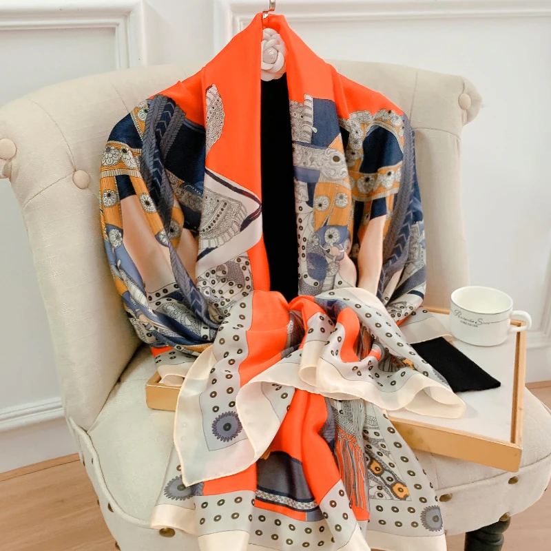 

Fashion Neckerchief Hankies Beach Scarves Popular Print Shawl Ponchos and Capes Summer Sunscreen 180X90CM Satin Silk Scarf