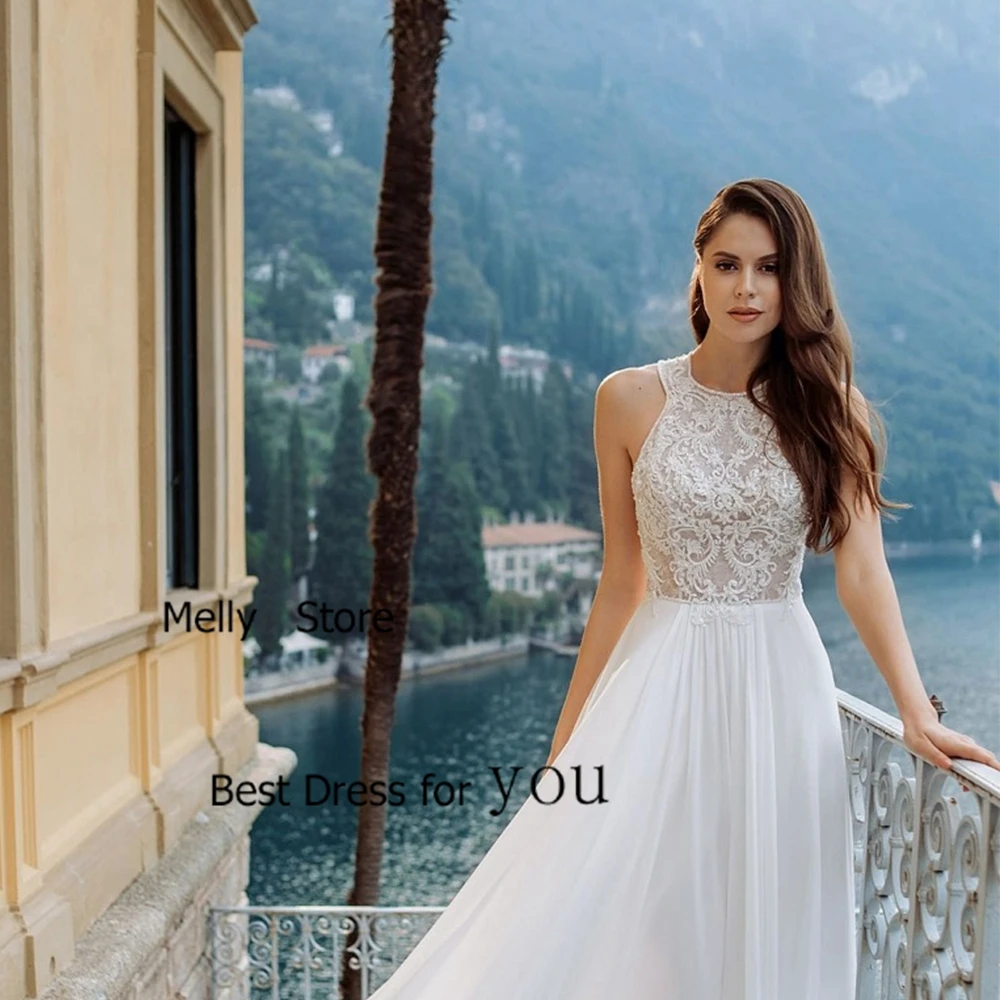 Robes De mariée simples Scoop avec mousseline De soie 2025 été Court Train sans manches Court Train robes De mariée une ligne Vestido De Novia