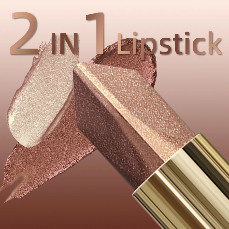 Two Color Eye Shadow Stick Velvet Shimmer Eye Makeup Durable Waterproof Eyeshadow & Lipstick Glitter Contour, Highlight for Wome
