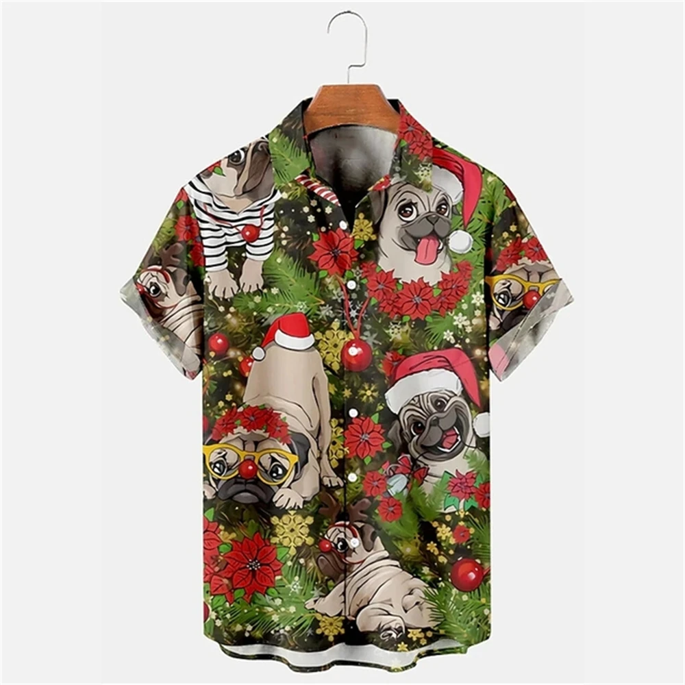 

Детская одежда, Гавайская рубашка на Рождество, Новый год, Рождественская рубашка с принтом Санта-Клауса, повседневная уличная одежда с лацканами, праздничная одежда, топ для мальчиков