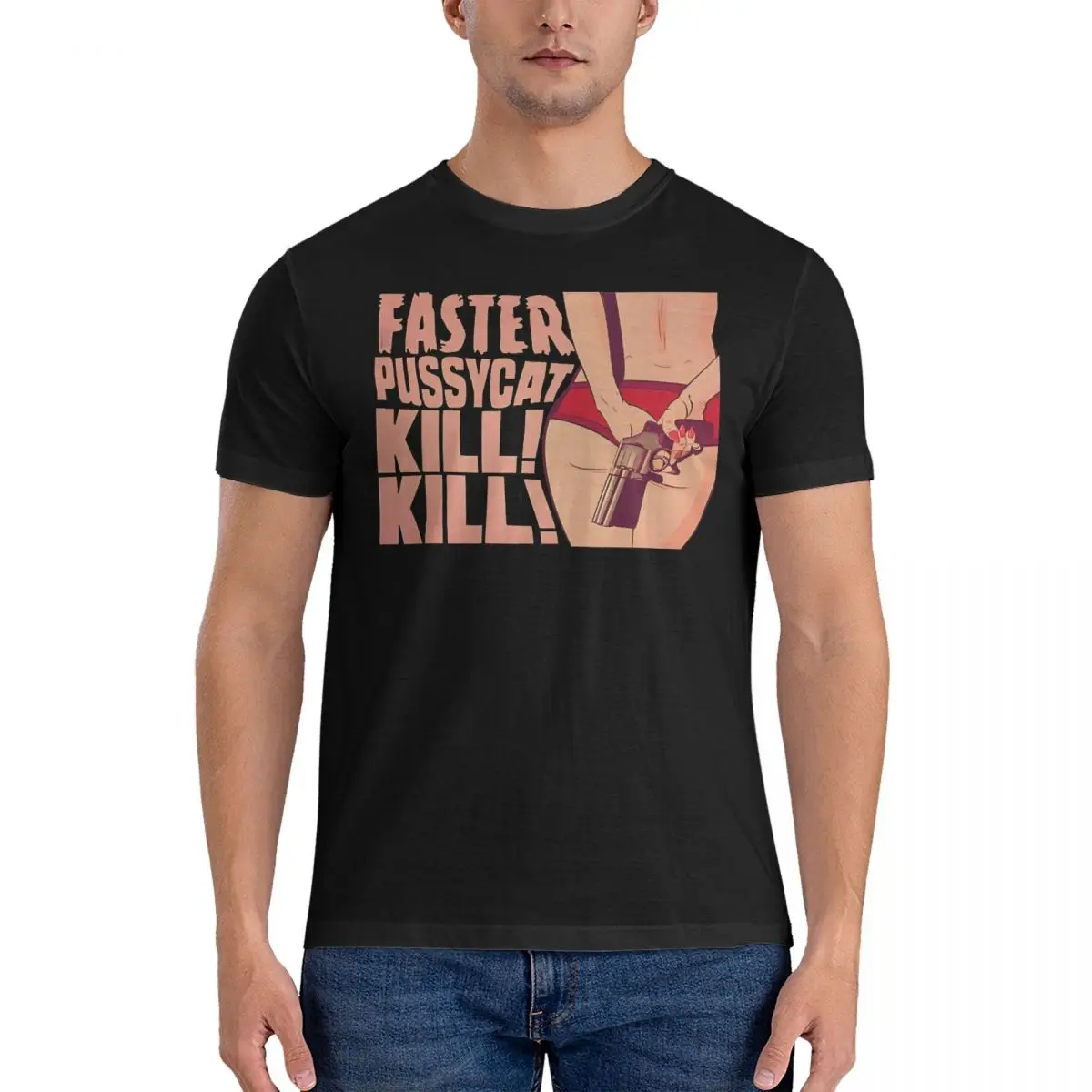 Vintage Kill T-Shirts for Men Round Neck 100% Cotton T Shirts Faster Pussycat Short Sleeve Tee Shirt Printed Clothing