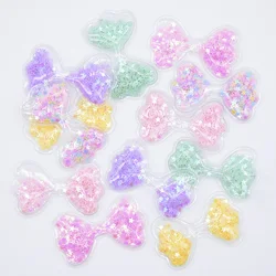 Wholesale 60Pcs 62*36mm Bow Tie Transparent PVC Glitter Sequin Appliques for DIY Craft Hat Patches Headwear Hair Clips Decor