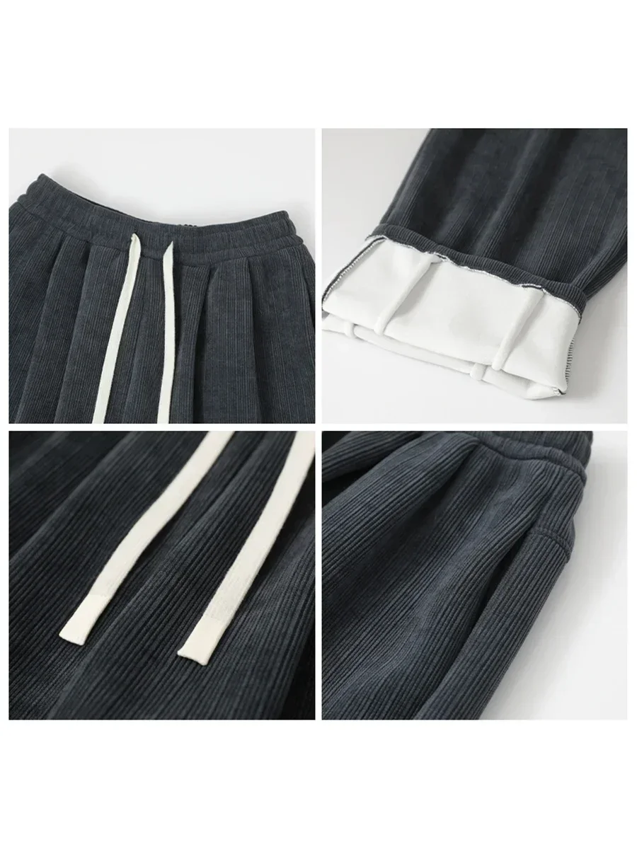CHIC VEN Women Pant Loose Retro High Waisted Casual Wide Leg Pants Solid Plush Thick Warm Female Trousers Spring Autumn 2024