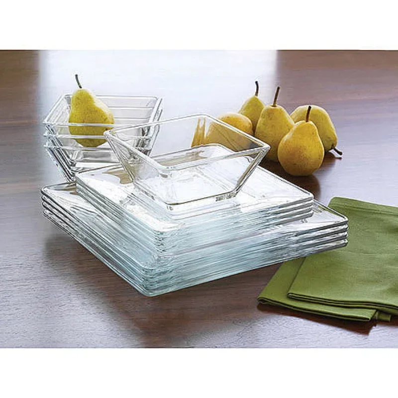 Mainstays 12-Piece Square Clear Glass Dinnerware Setdishes  dinner plates  dinnerware set