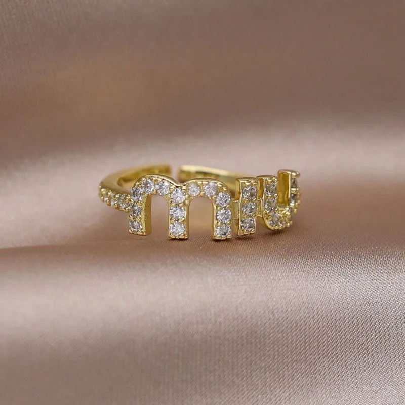 

New Copper Fashion Geometric Simple Letter Ring Opening Adjustable Holiday Gifts Accessories Women