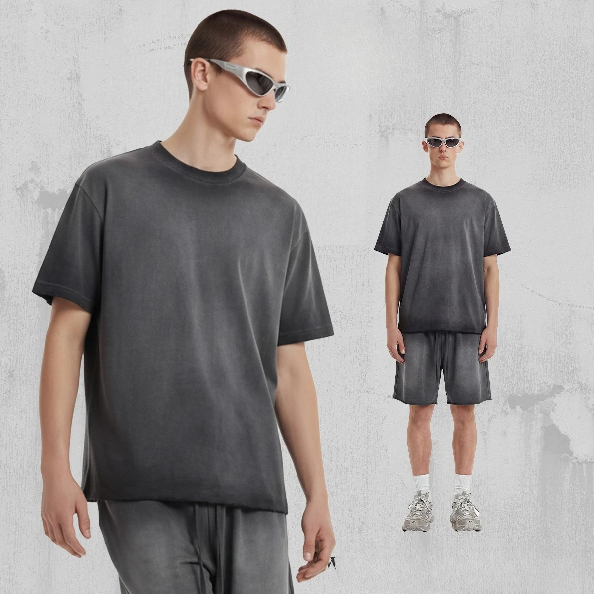 

Spring Summer Old American High Street Retro Style Spring and Summer Versatile Casual Trendy Brand Short-sleeved T-shirt Shorts