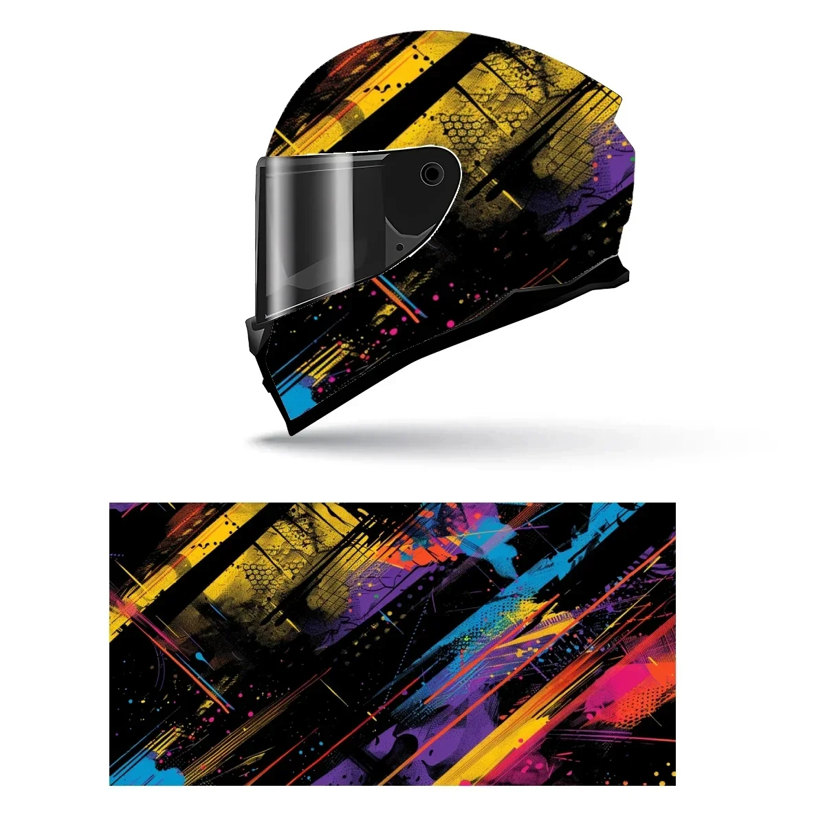 Adesivo Decorativo para Capacete de Motocicleta com Gráficos de Corrida e Efeito Grunge Abstrato - Vinil para Envelopamento Completo do Capacete