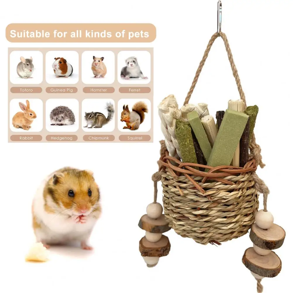 

Natural Pet Toy Pet Toy with Straw Sticks Natural Grass Wood Bunny Chew Toys Teeth Grinding Treats for Small Pets Hamsters