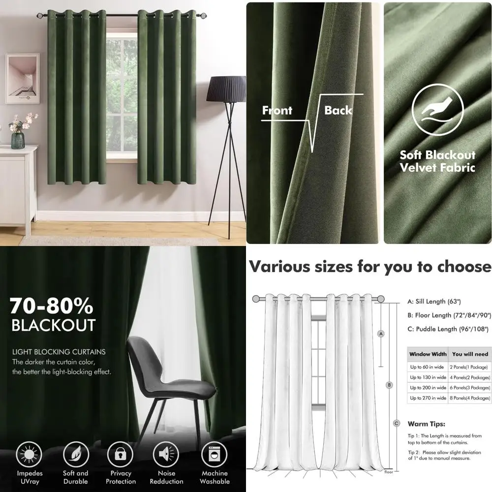

Elegant Olive Green Velvet Curtains with Grommet Top for Thermal Insulation and Soundproofing