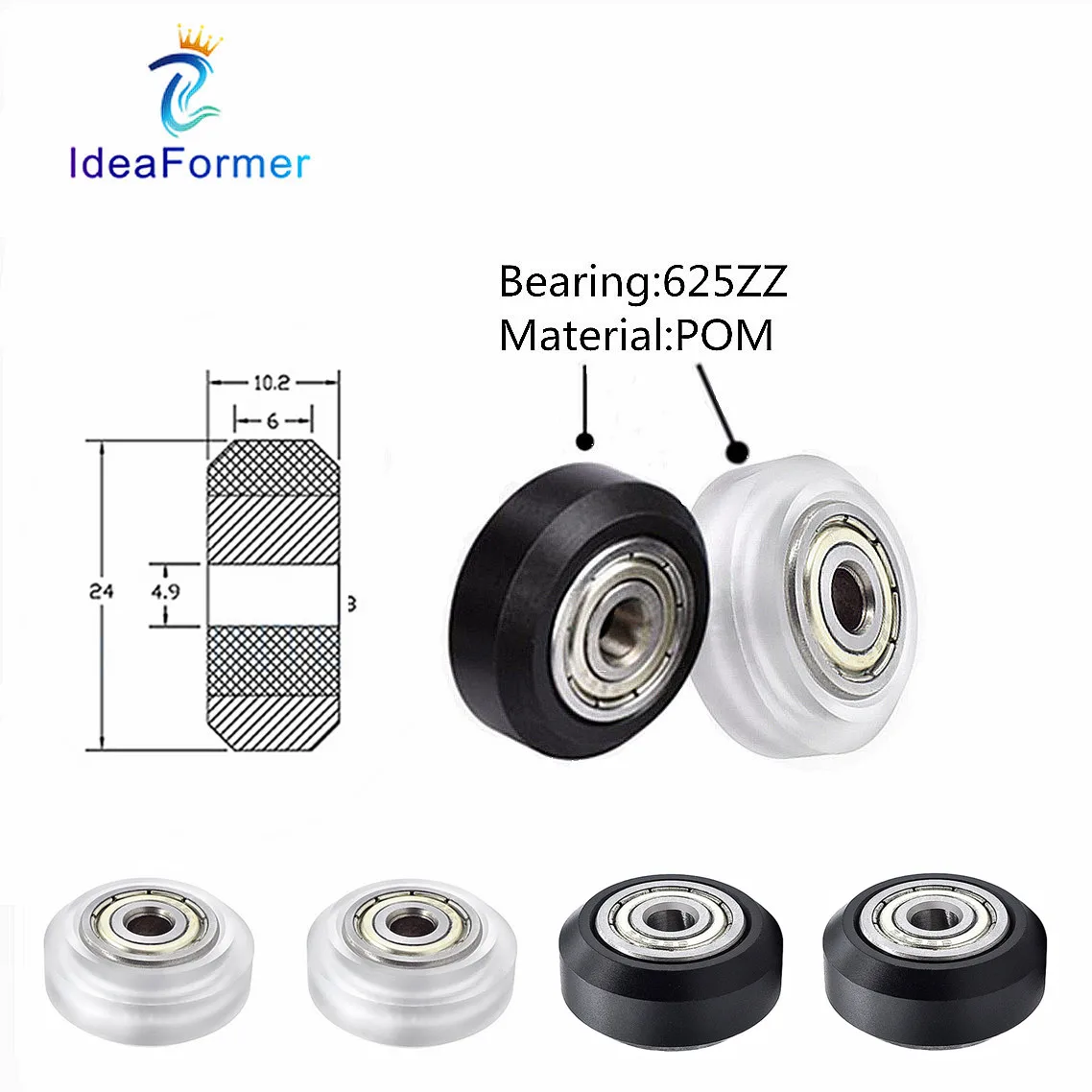 

5Pcs Openbuilds Wheel CNC Black Clear Polycarbonate V-groove 625ZZ Bearing POM Plastic Wheel for CNC 3D Printer Accessories