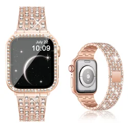 Diamond Bands For Apple Watch 45mm 41mm 40mm 42mm 44mm Women Glitter Metal Strap Protective Case iWatch Series 8 7 6 5 4 3 2 SE