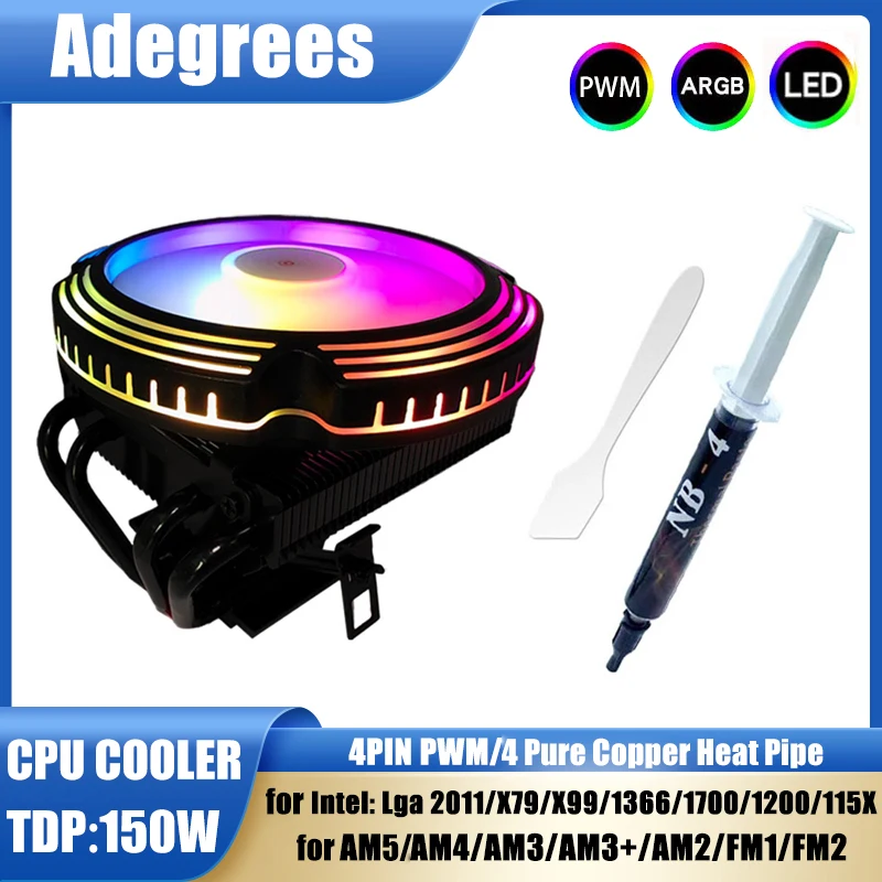 

4 тепловых трубки ARGB, воздушный охладитель процессора, 120 мм, 4-контактный ШИМ для Intel LGA 1366 1700 2011 1200 1150 1151 X79 X99 AMD AM3 AM4 AM5