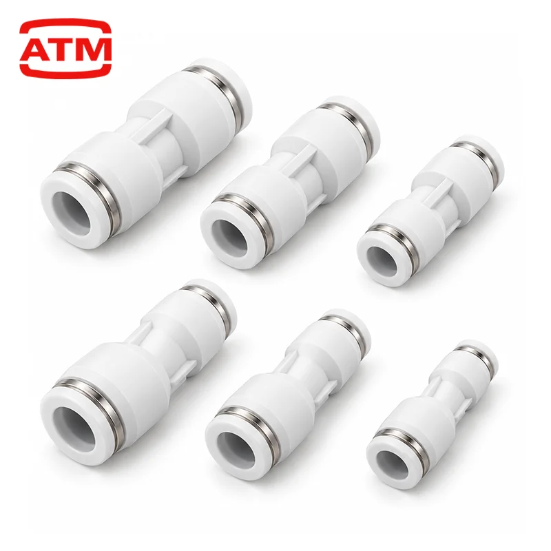 White PU PG Pneumatic Air Fitting 4 6 8 10 12 14 16mm 4-6mm OD Tube Reducer Quick Release Push to Connect Straight Connector