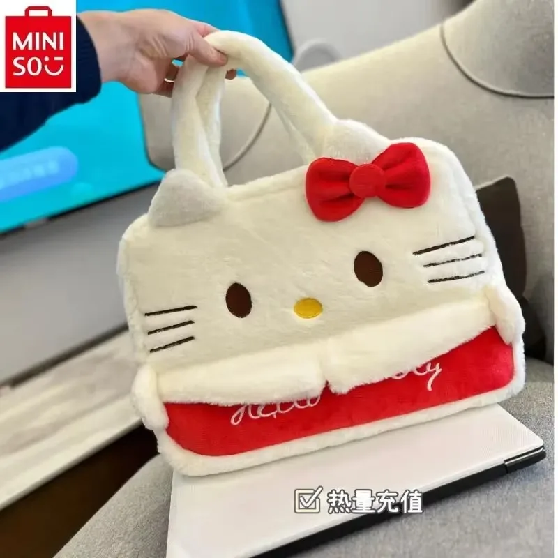 MINISO-Mallette de rangement en peluche de grande capacité pour ordinateur portable, sac de dessin animé Hello Kitty, mallette multifonctionnelle pour étudiants, haute qualité, nouveau, 2024