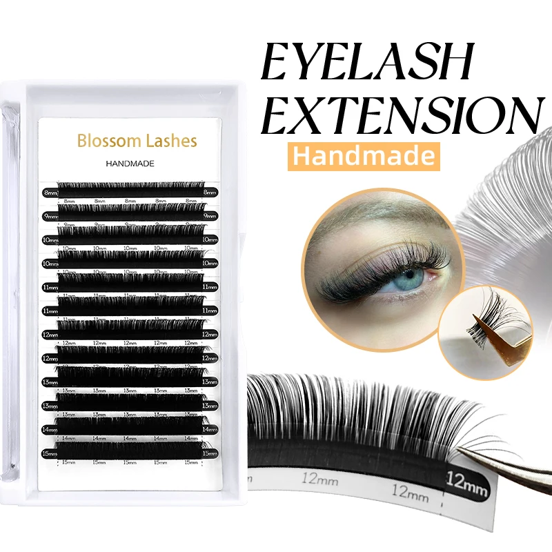 12 Rows Faux Lash Individual False Eyelashes Professionals Silk Natural Russian Volume Classic Eyelash Extension Supplies