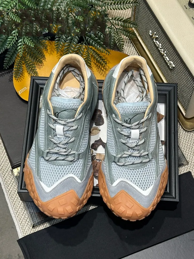 Outside Mens Summer Breathable Mesh Spliced Height Increase Shoes Joggers Sneakers Lace Up Trainers Footwear Casual Male Shoes