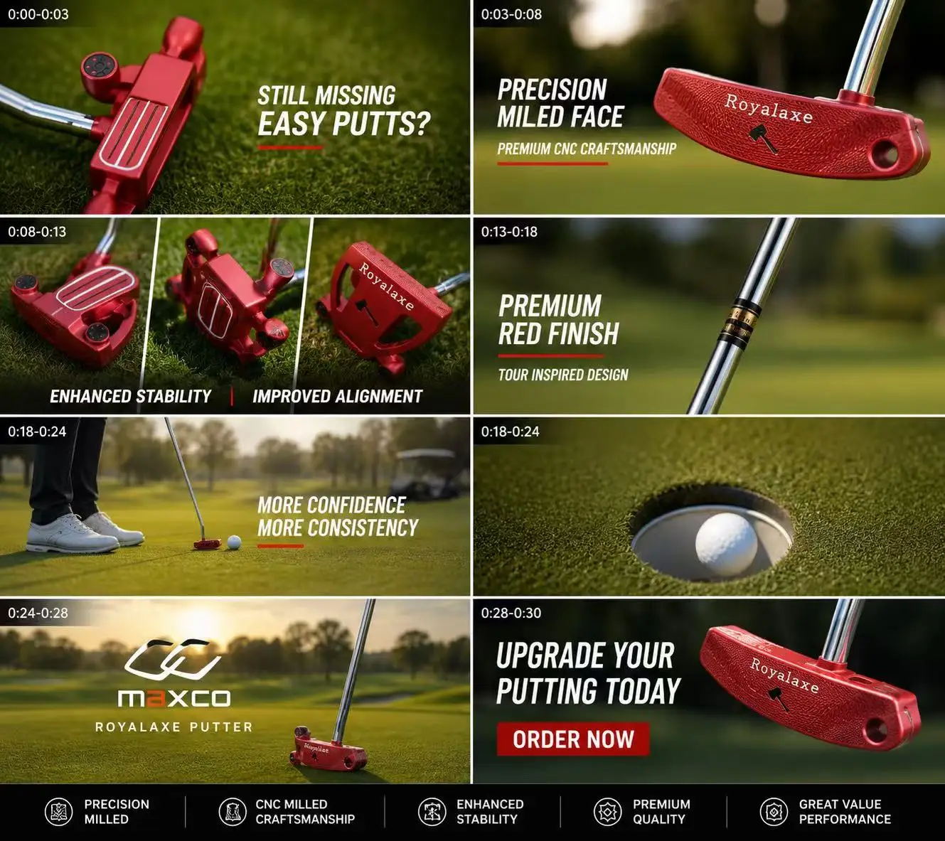 Royalaxe Spider Red Golf Putter for Men Right Handed Big Head Stable 33/34/35 Inch