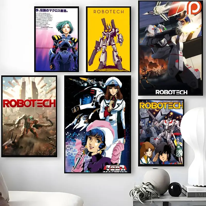 Póster de Anime R-Robotech Macross, adhesivo para pared, decoración artística de pared, para sala de estar, dormitorio, resistente al agua