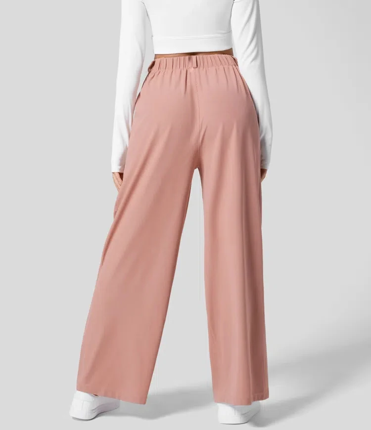 Women's trousers plaid slimming wide-leg pants with pockets high-waisted women'… - Image 2