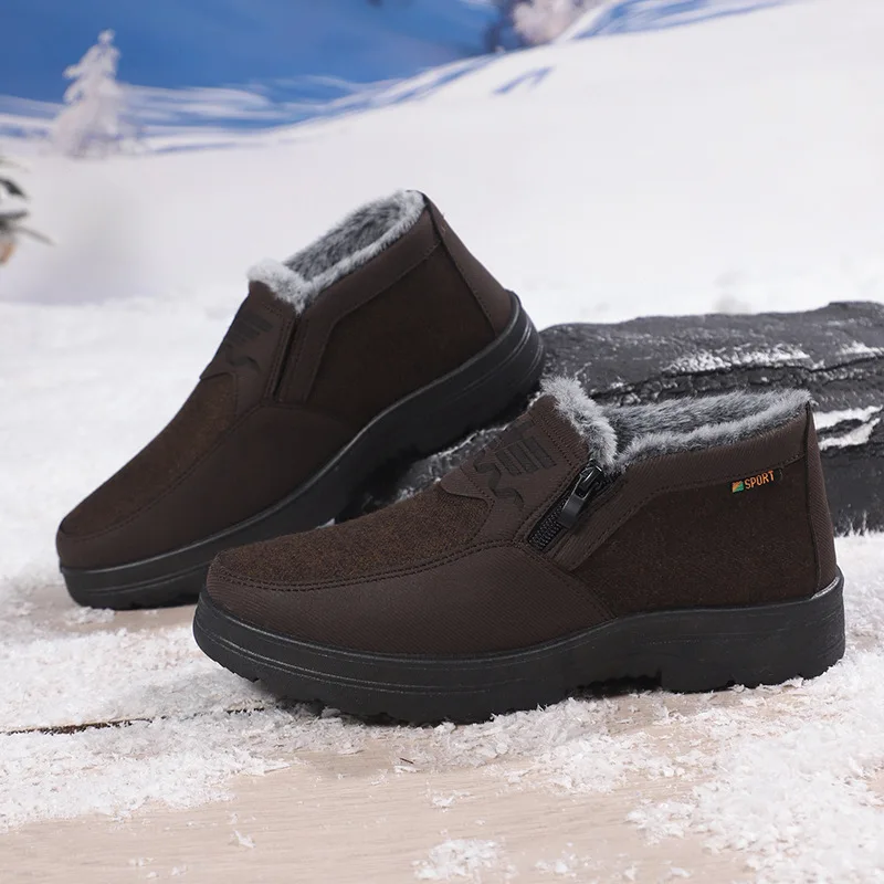 Men's cotton shoes made of cloth in winter 2025  with added velvet and thickened insulation for middle-aged men's shoes