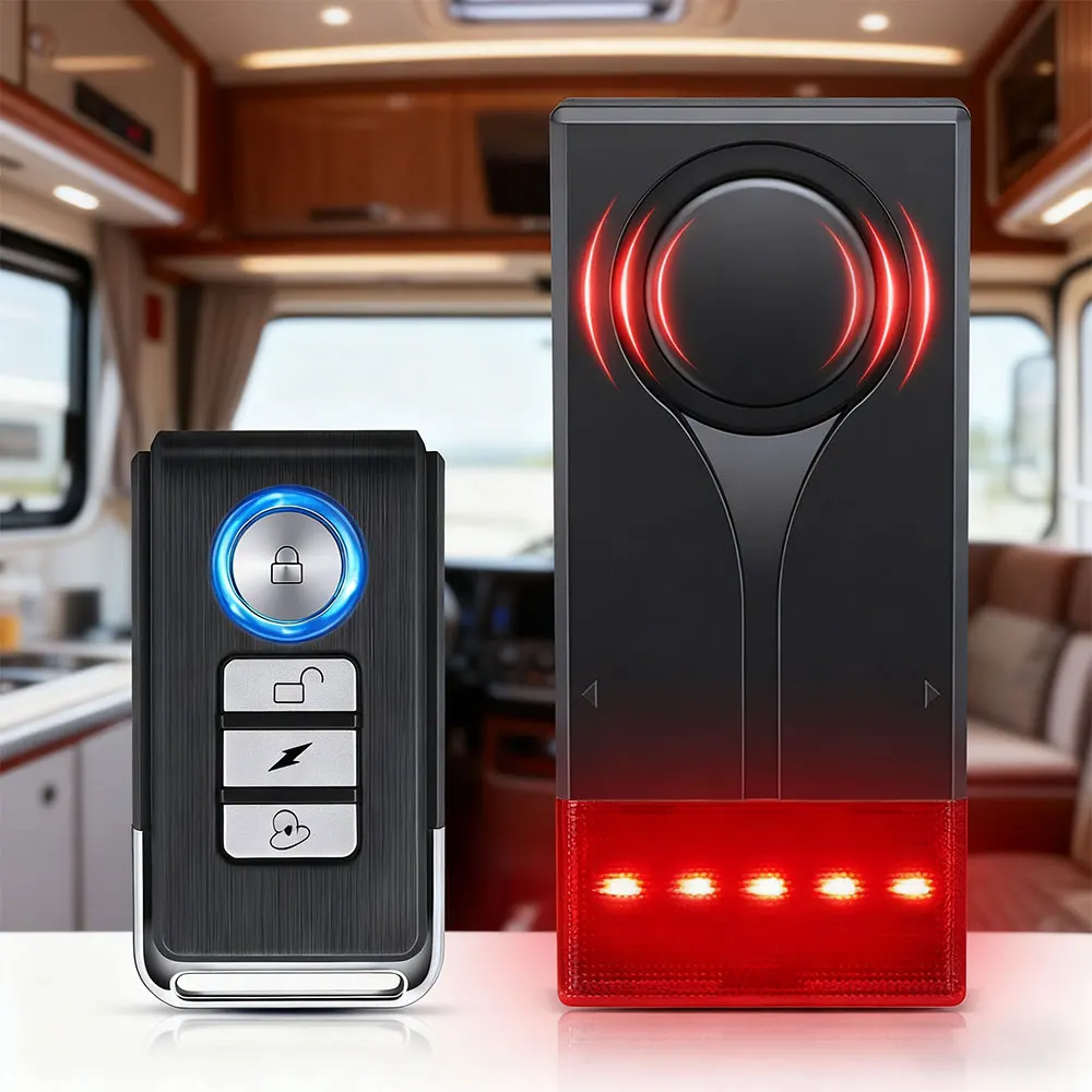 108dB إنذار Rv للسيارة مع ضوء تحذير إنذار نافذة الباب إنذار التحكم عن بعد حساسية عالية الاستشعار إنذار