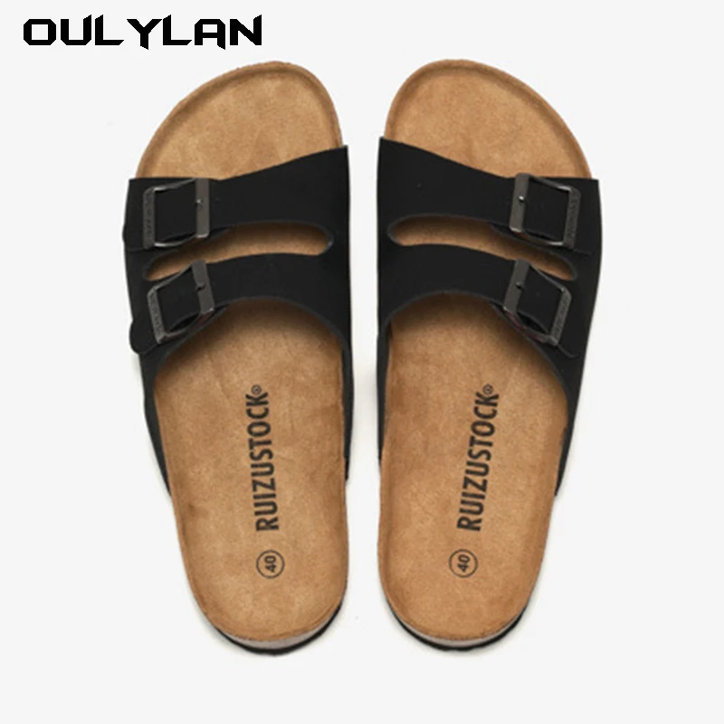 Fashion Men\'s Cork Slippers Trendy Women Student Sandals Double Strap Unisex Beach Shoes Matte Leather Water Walk  Loose Shoes