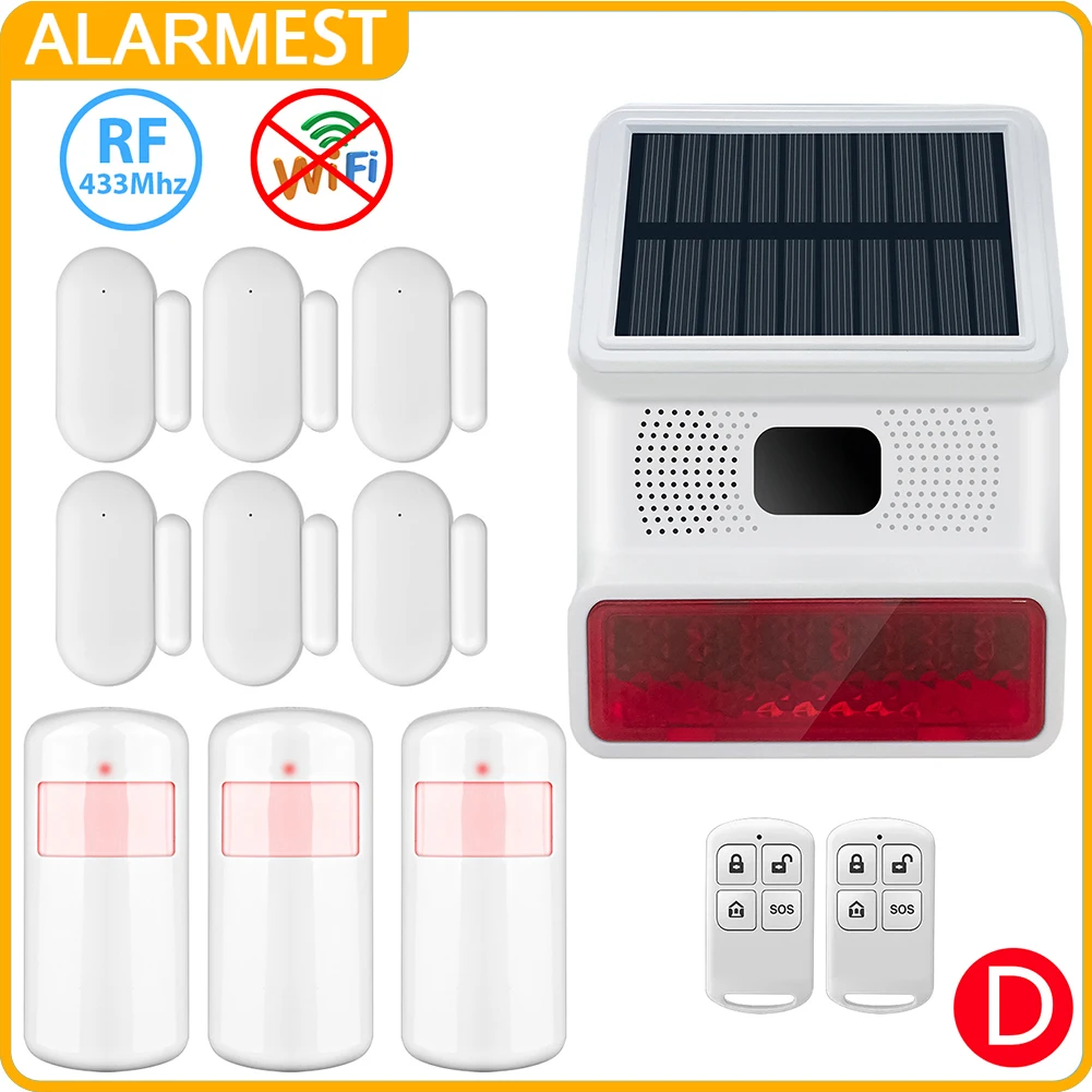 

Alarmest Alarm Siren 433MHz Wireless Siren Solar Outdoor Siren with Flashing Light Function Support Alarm Host PG103 PG107